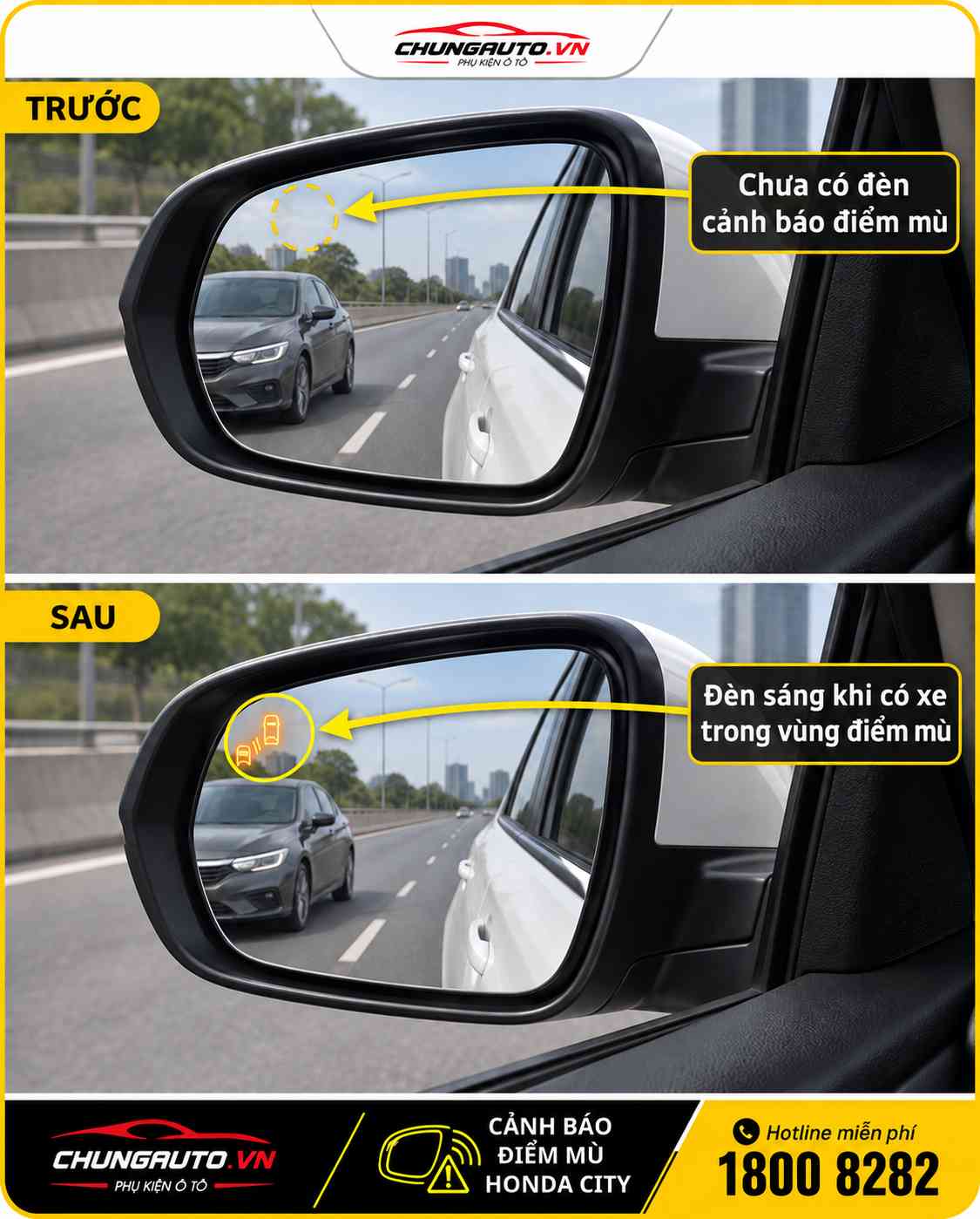 Trước và sau khi lắp cảnh báo điểm mù Honda City