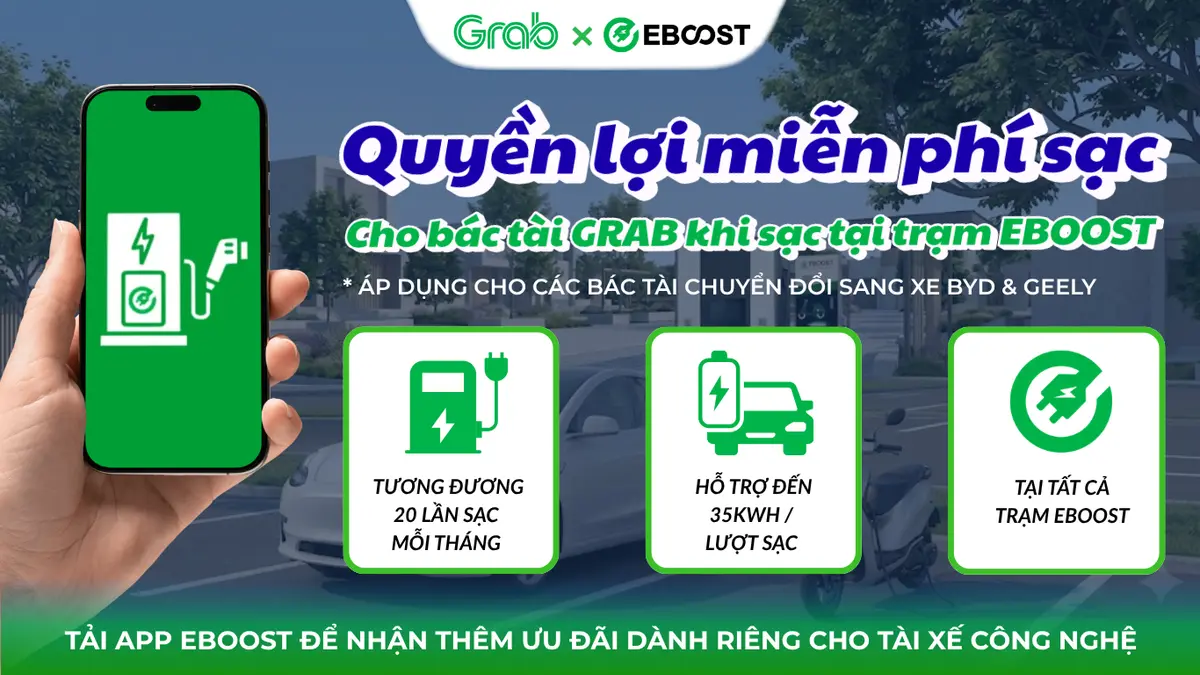QUYỀN LỢI MIỄN PHÍ SẠC XE DÀNH CHO ĐỐI TÁC TÀI XẾ MUA XE BYD HOẶC GEELY VÀ HOẠT ĐỘNG CÙNG GRAB