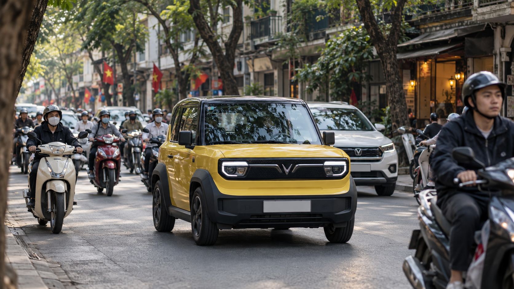 Ô tô điện cỡ nhỏ ngày càng được ưa chuộng khi di chuyển trong nội đô Hà Nội. (Ảnh minh họa: ChatGPT)