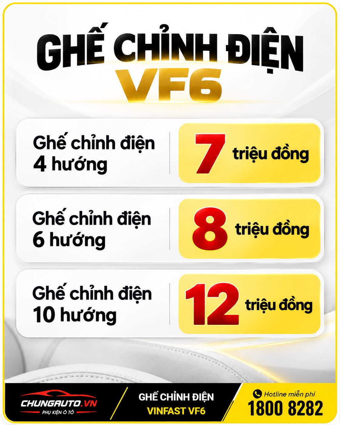 Bảng giá ghế chỉnh điện VF6