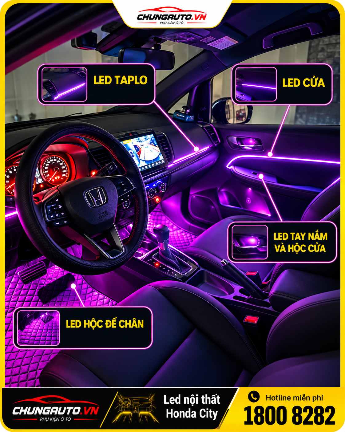 Các vị trí nên lắp LED nội thất Honda City