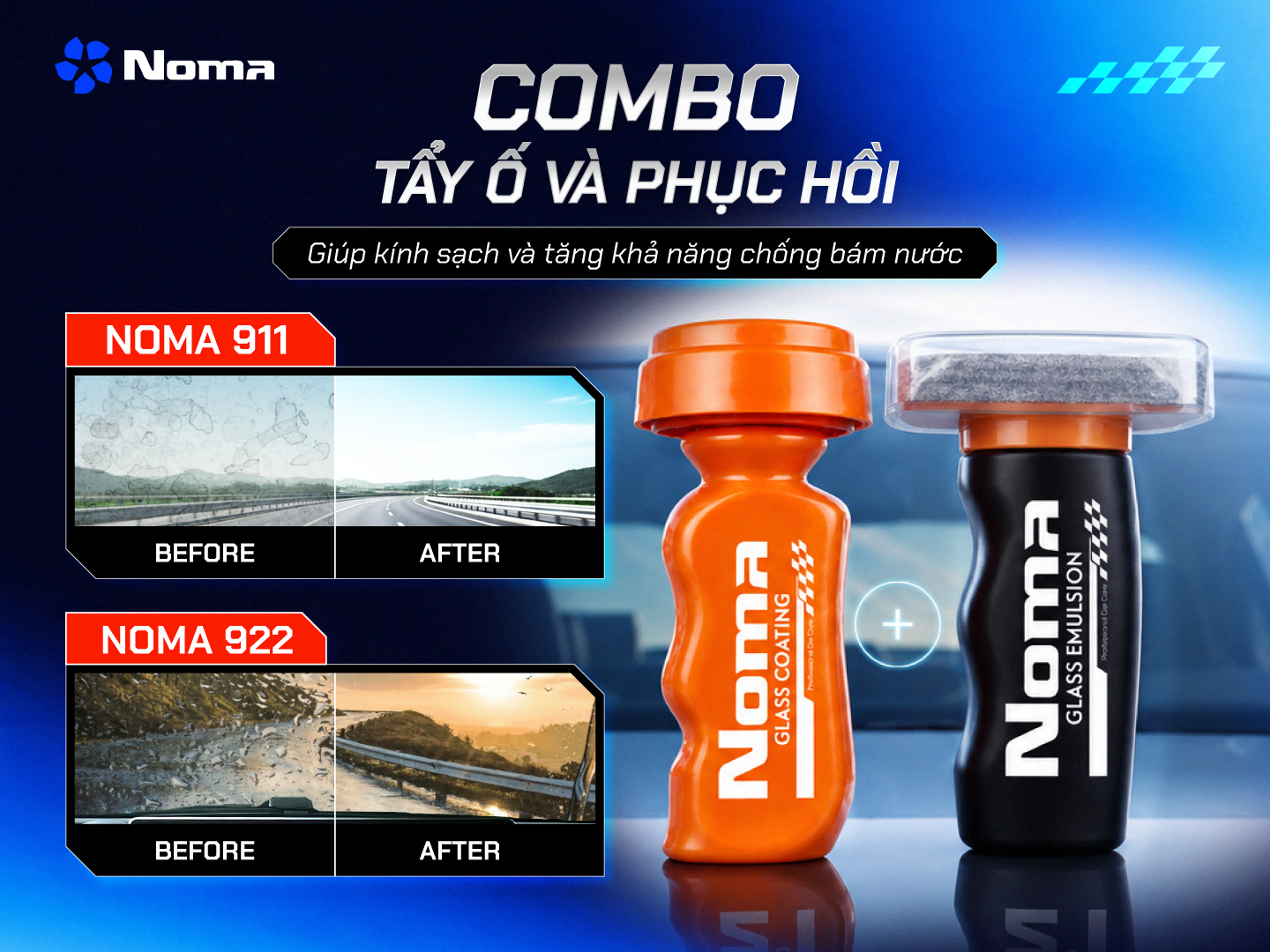 Combo Tẩy ố và Phục hồi giúp kính sạch và tăng khả năng chống bám nước