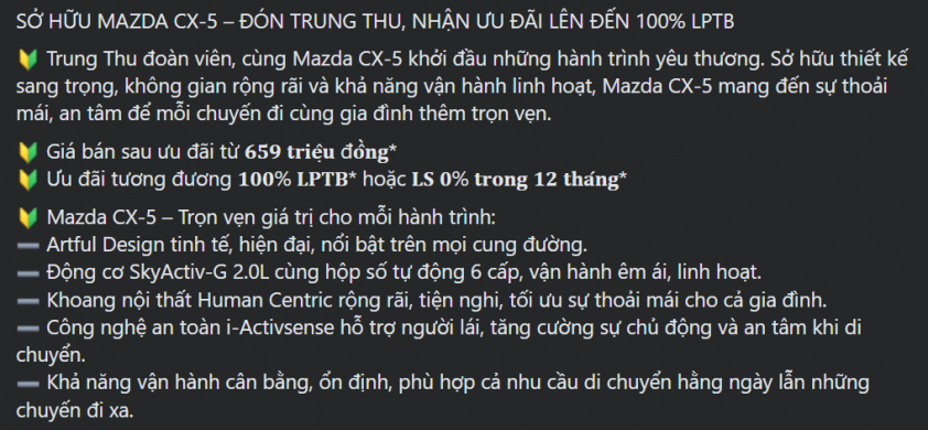 Mazda CX-5 tiếp tục giảm giá mạnh tại đại lý, bản thấp nhất chỉ còn 659 triệu đồng