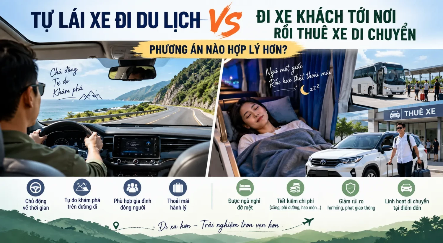 Tự lái xe du lịch hay đi xe khách rồi đến thuê xe