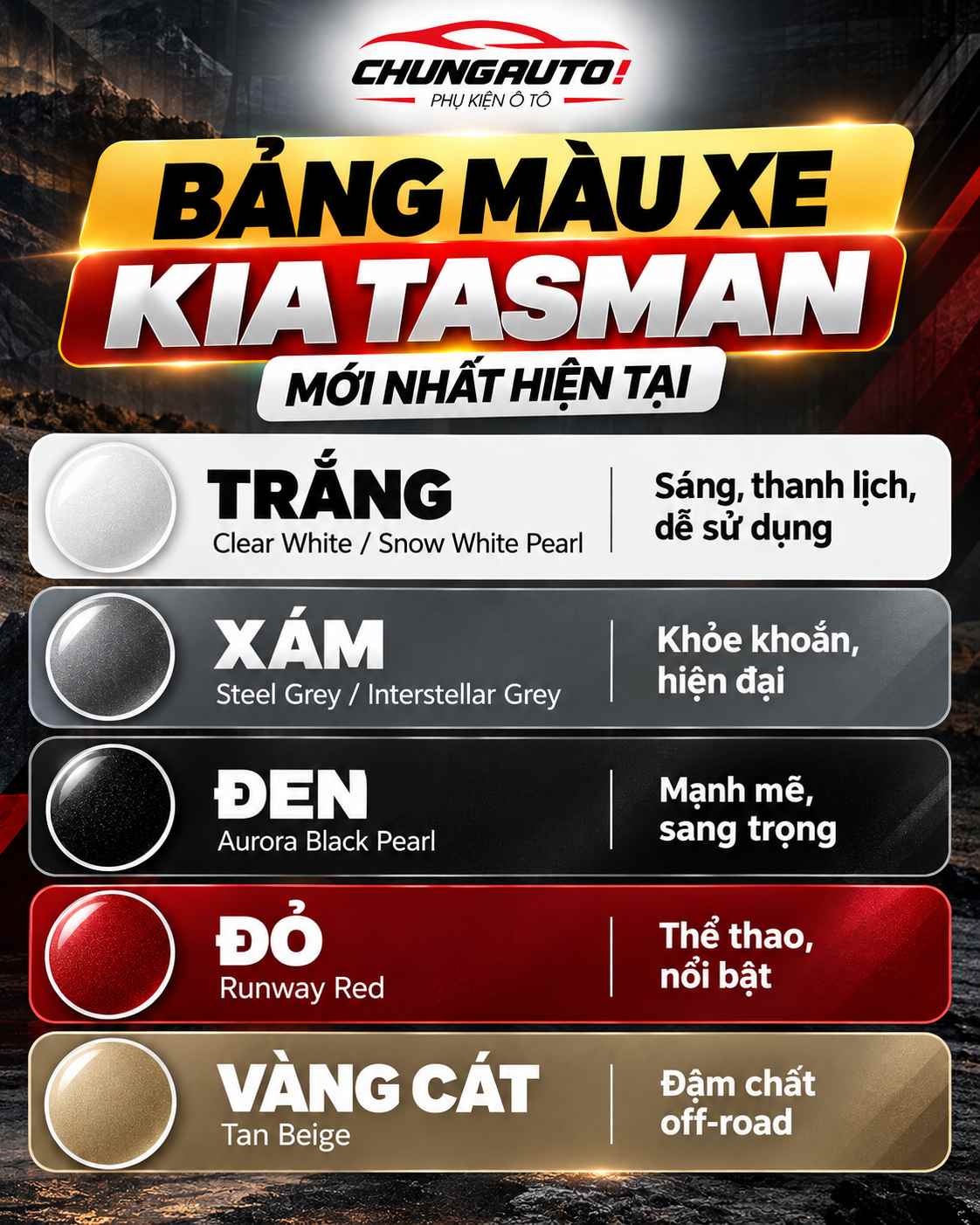 Màu xe Kia Tasman nổi bật