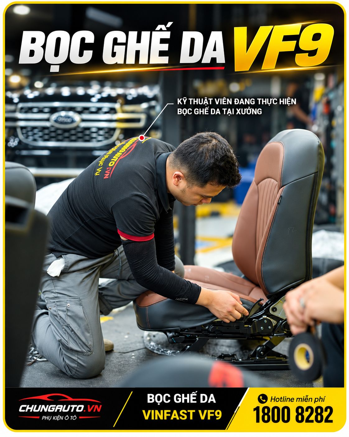 Bọc ghế da VF9 tại xưởng