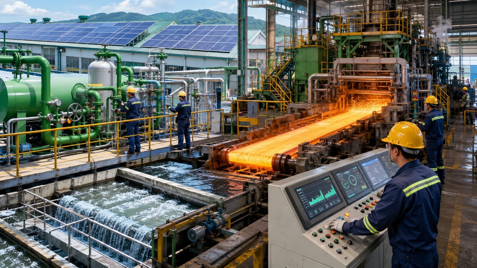 Nhà máy thép đẩy mạnh tiết kiệm năng lượng, giảm phát thải carbon - Ảnh minh họa: ChatGPT