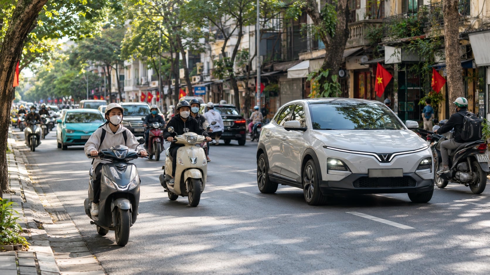 Xe điện ngày càng xuất hiện nhiều hơn trên đường phố, góp phần giảm khí thải trực tiếp trong quá trình vận hành (Ảnh minh họa: ChatGPT)