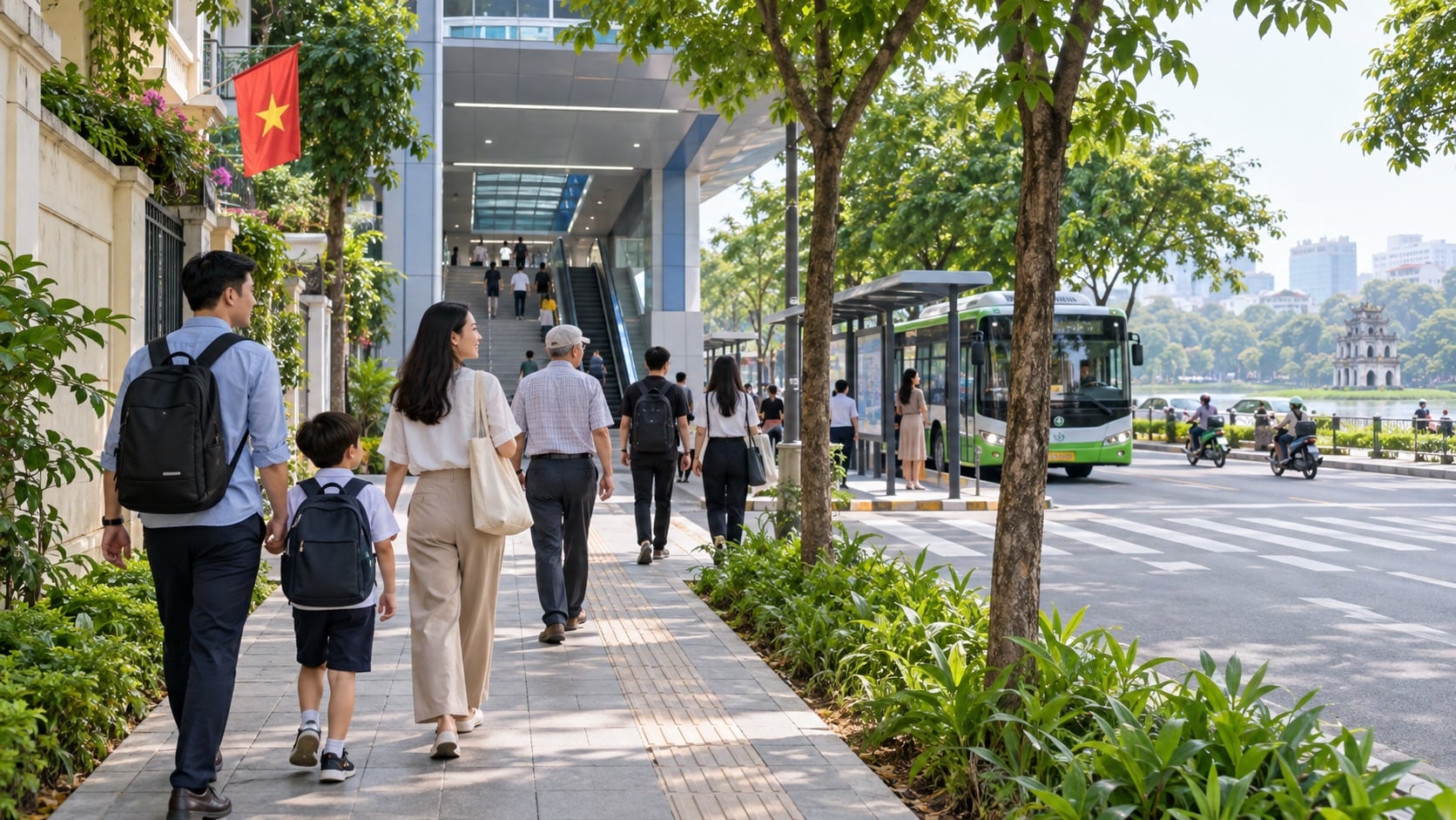 Kết nối đi bộ với giao thông công cộng giúp hành trình thuận tiện hơn. (Ảnh minh họa: ChatGPT)