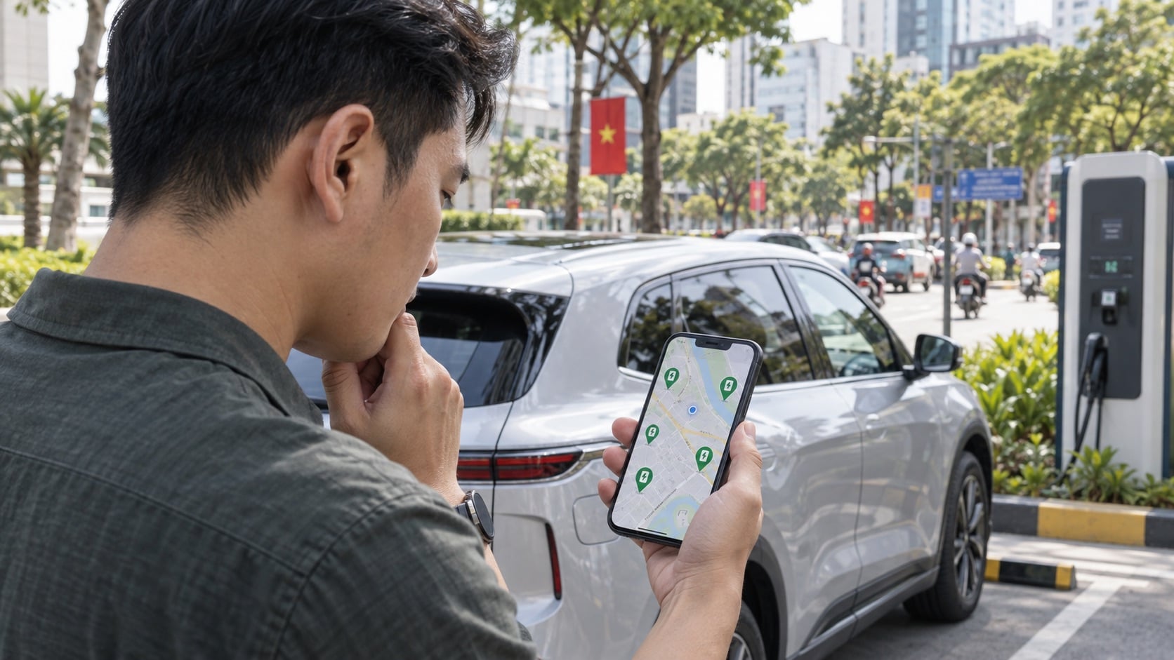Người dùng xe điện cần dễ dàng tìm kiếm và tiếp cận các điểm sạc trong mỗi hành trình (Ảnh minh họa: ChatGPT)