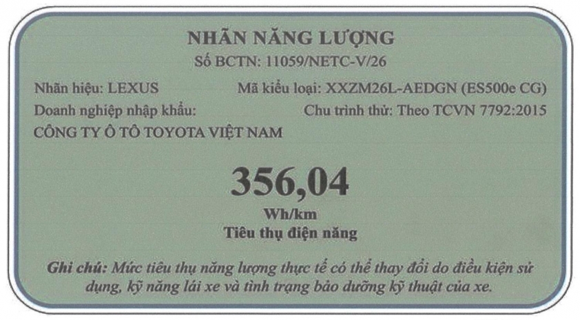 Sedan thuần điện Lexus ES 500e lộ thông số tại Việt Nam, giá dự kiến gần 3 tỷ đồng