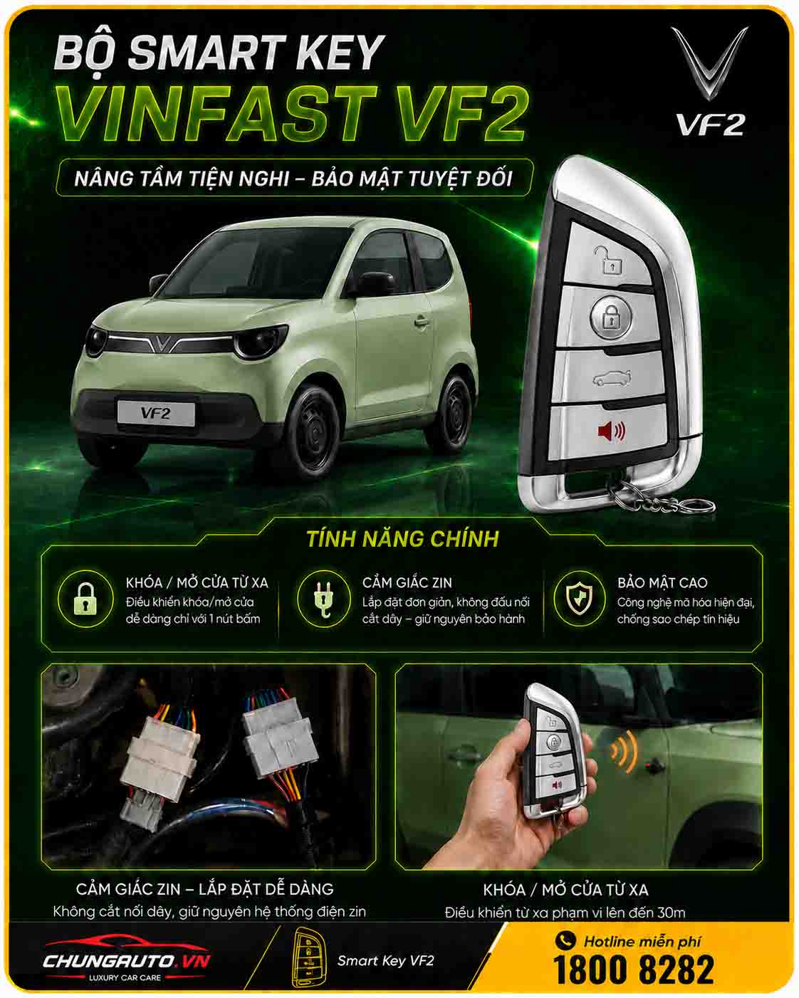 Chìa khóa smart key vf2 có nhiều tính năng như chìa khóa ô tô hiện đại