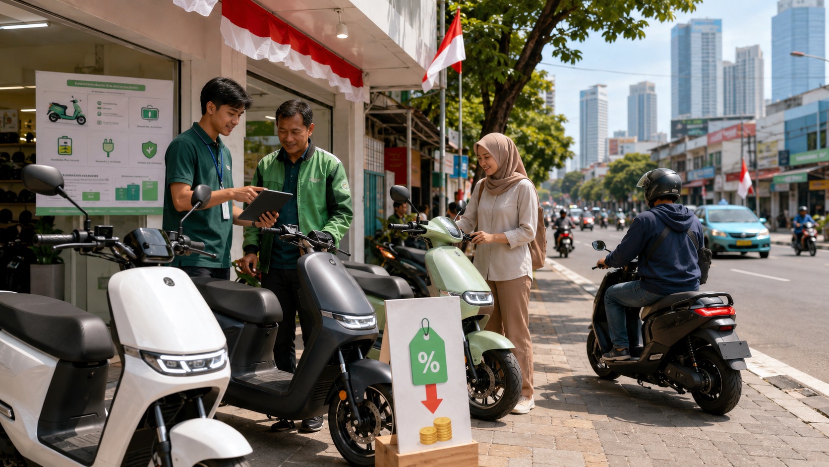 Indonesia dự kiến trợ giá 3 triệu rupiah cho mỗi xe máy điện mua mới từ tháng 9 - Ảnh minh họa: ChatGPT