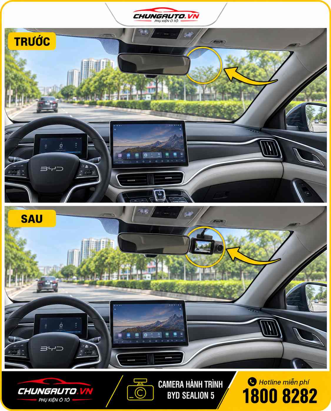 Trước và sau khi lắp camera hành trình BYD Sealion 5