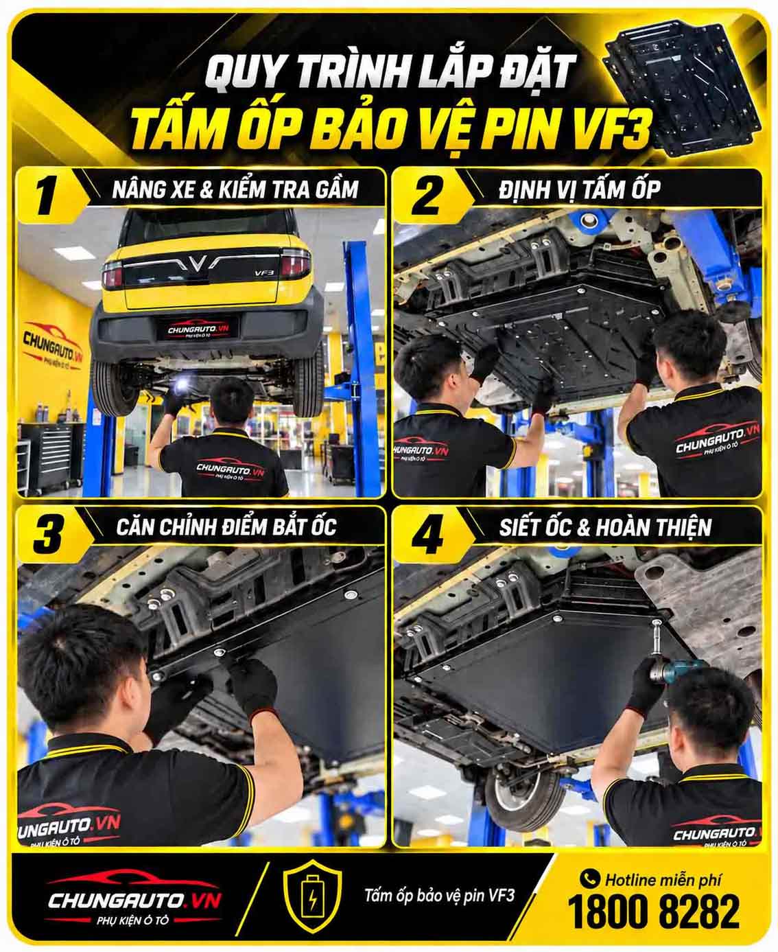 Quy trình lắp đặt tấm ốp bảo vệ pin VF3