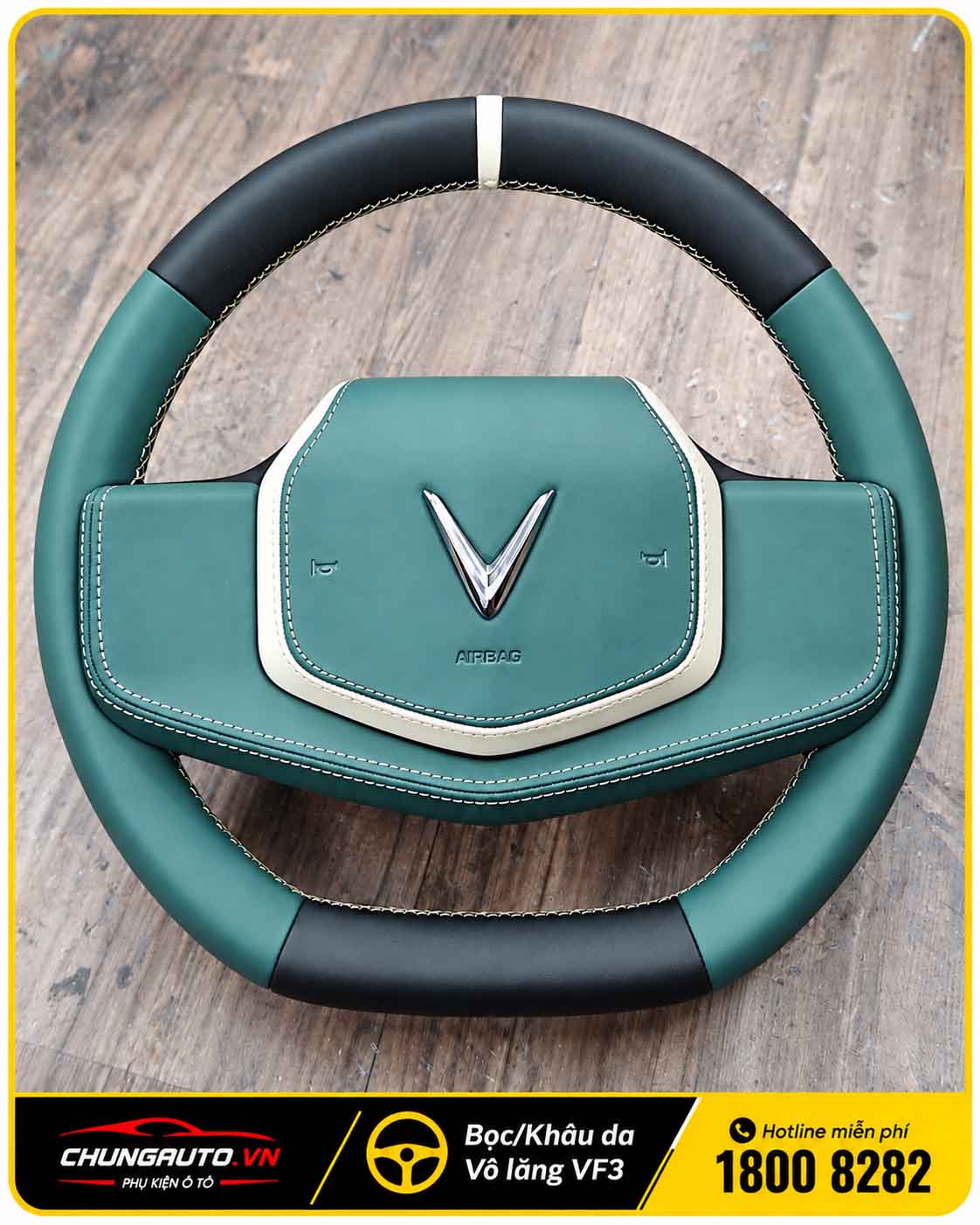 Khâu da vô lăng VF3 xanh ngọc