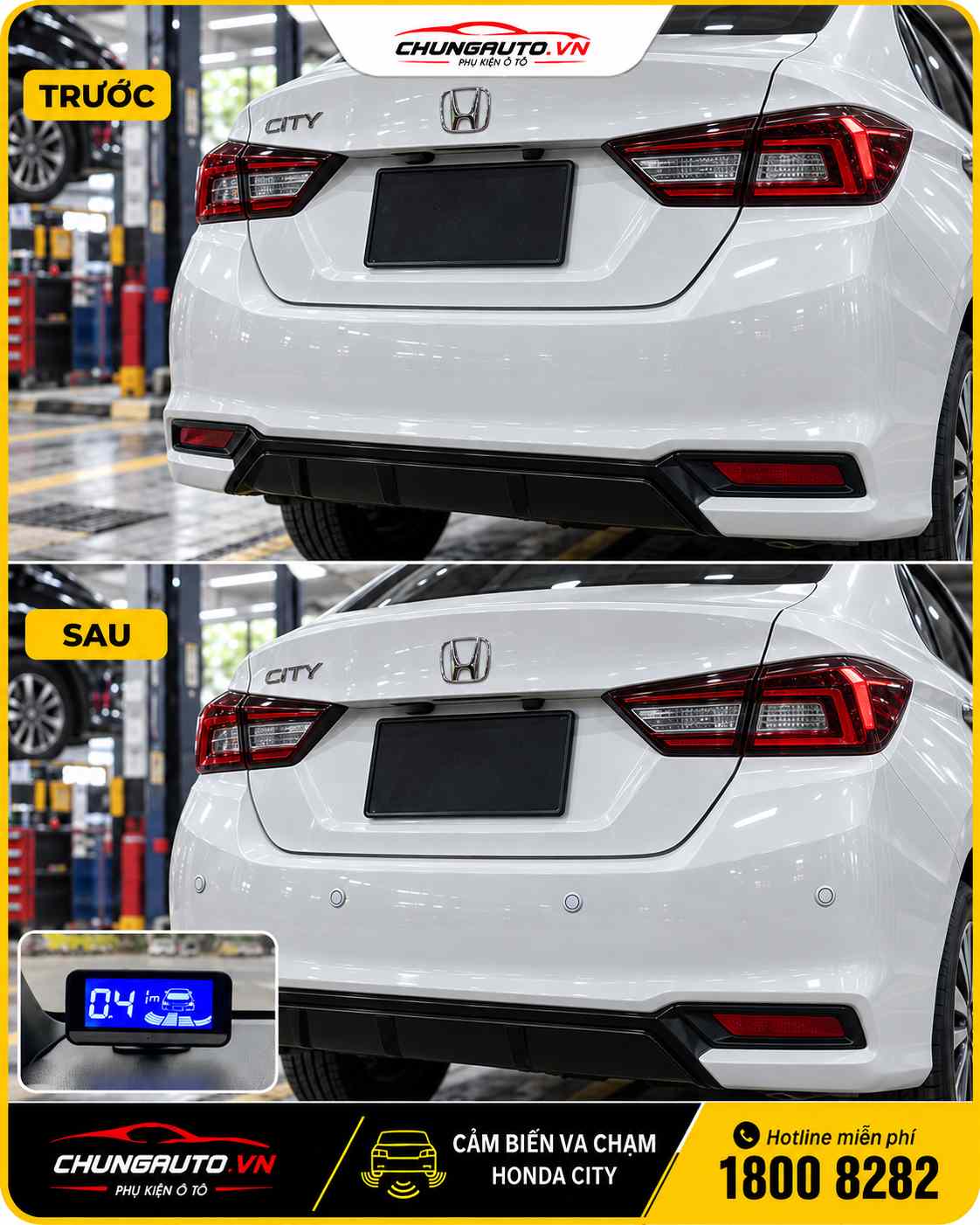 Trước và sau khi lắp cảm biến va chạm Honda City