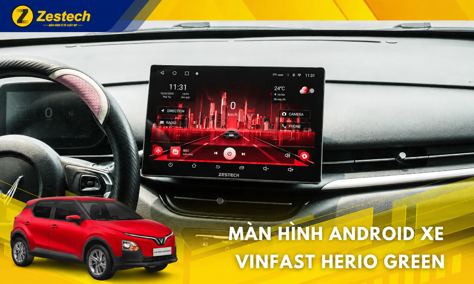 Màn hình android ô tô cho xe Vinfast Herio Green