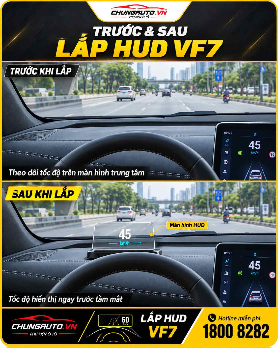 Trước và sau khi lắp HUD VF7