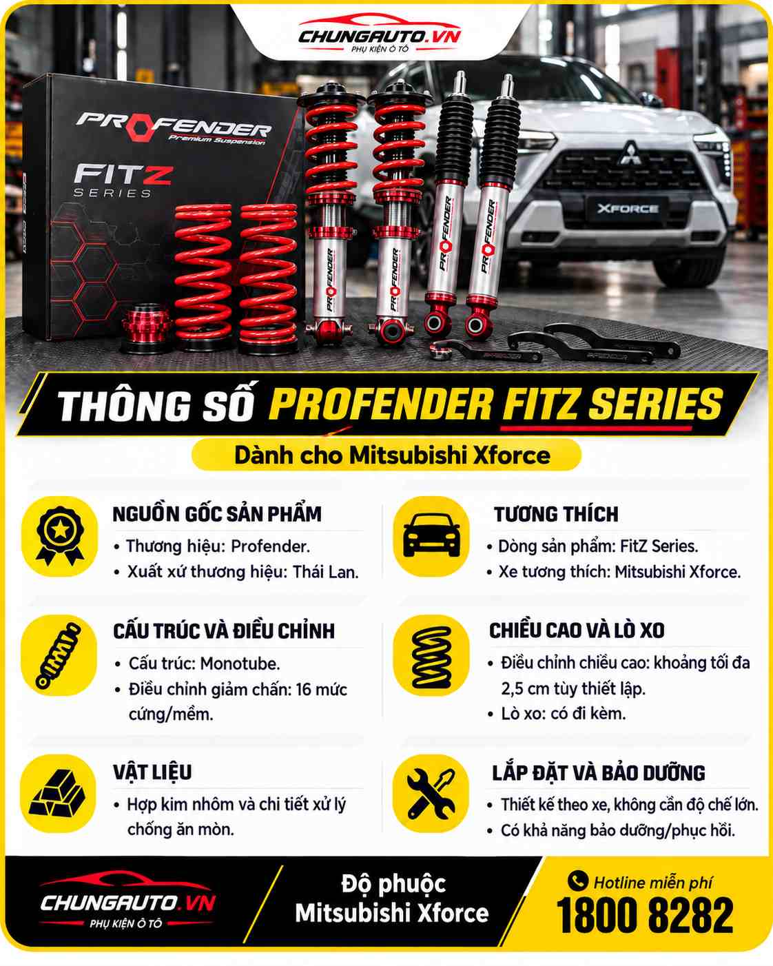 Thông số kỹ thuật độ phuộc Mitsubishi Xforce Profender FitZ