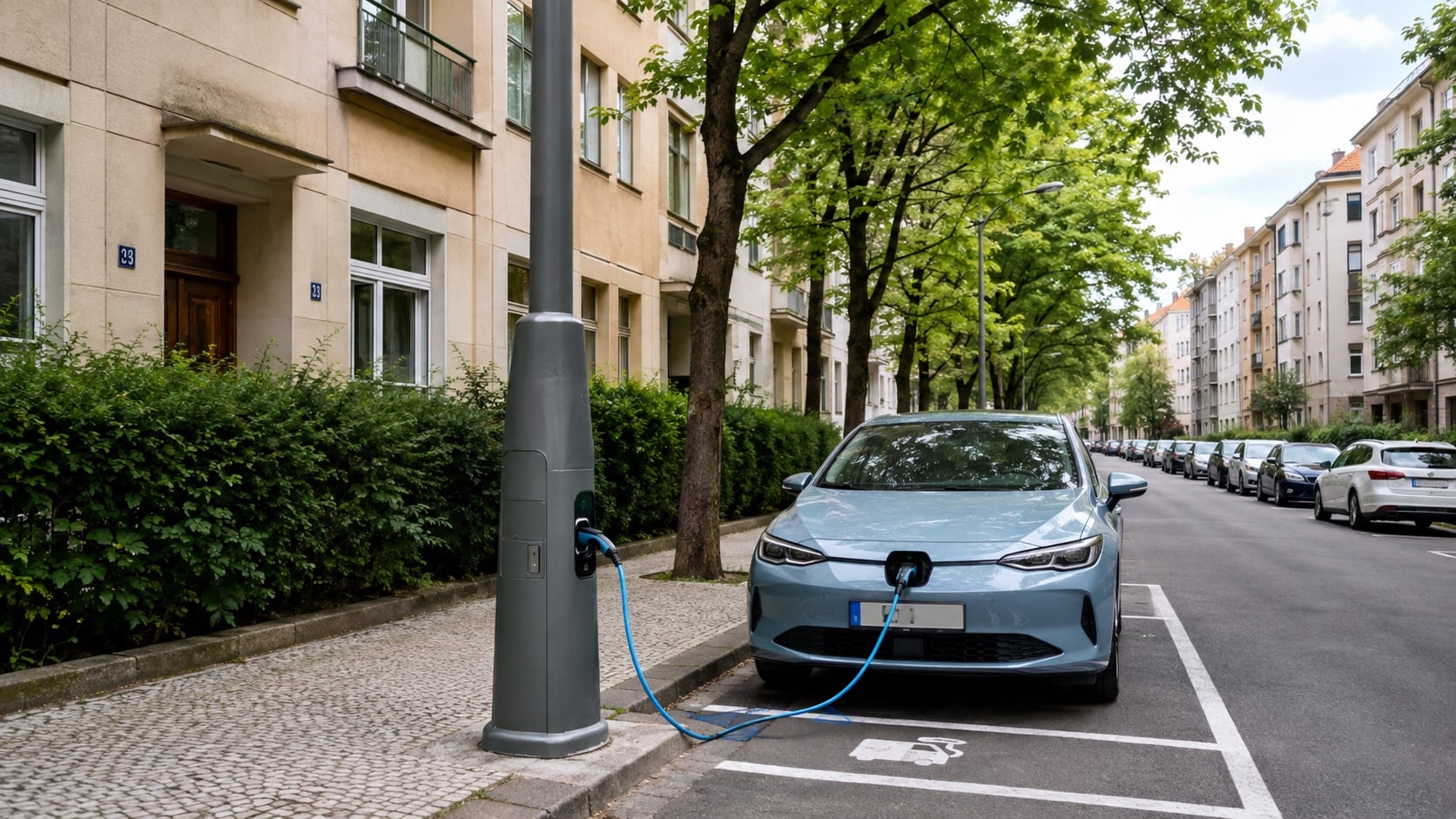 Praha tích hợp điểm sạc xe điện ngay trên hệ thống cột đèn đô thị (Ảnh minh họa: ChatGPT)